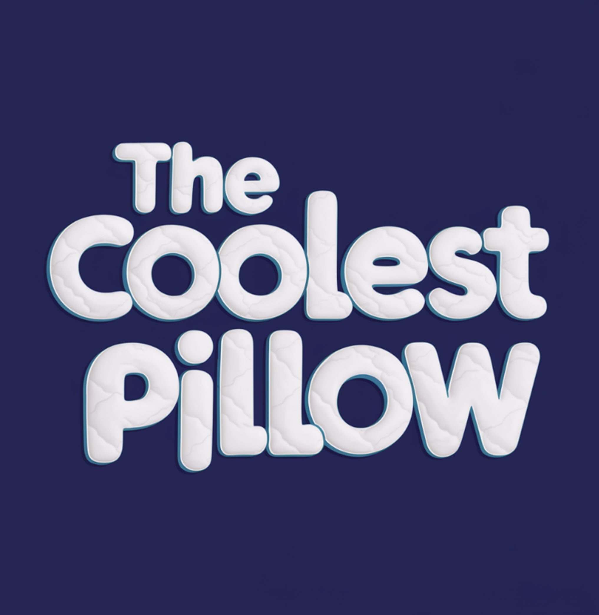The Coolest Pillow brand logo with white text and blue background