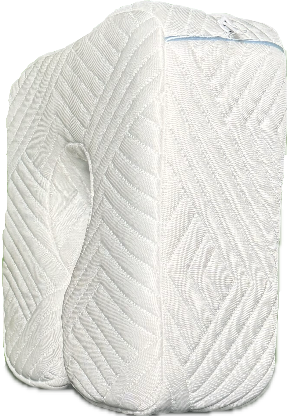 Side view of The Coolest Pillow – white quilted cooling beach pillow with center cutout and top zipper for easy cover removal